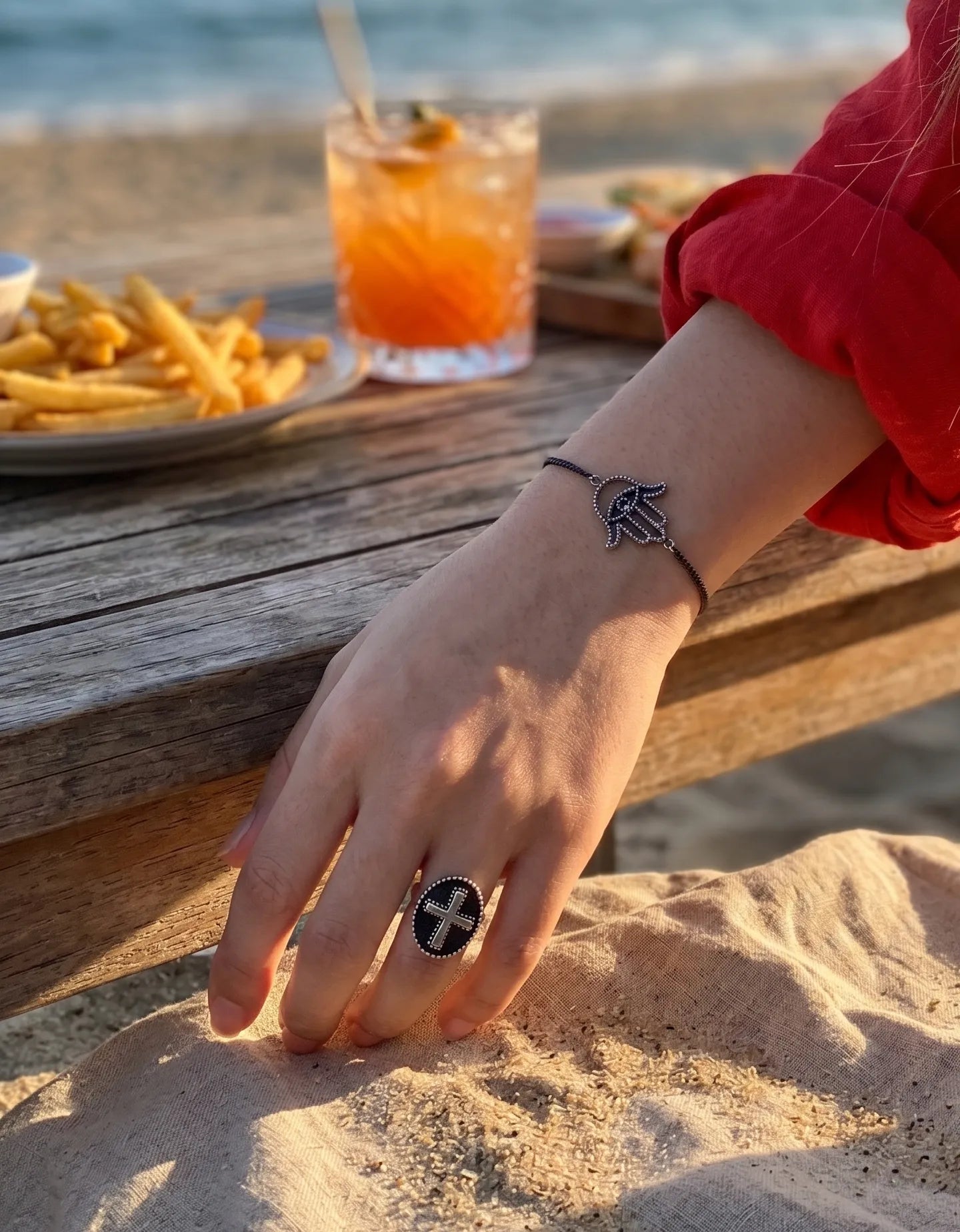 925 Sterling Silver Hamsa Hand Chain Bracelet — Handmade in Korea