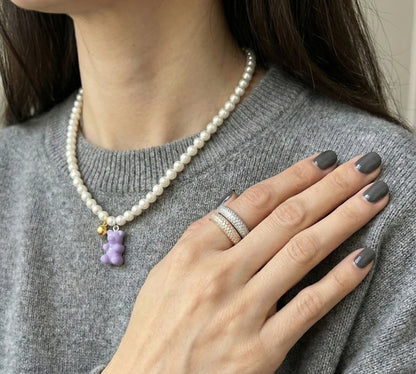 Swarovski Pearl Gummy Bear Necklace - Y2K Coquette Beaded Choker