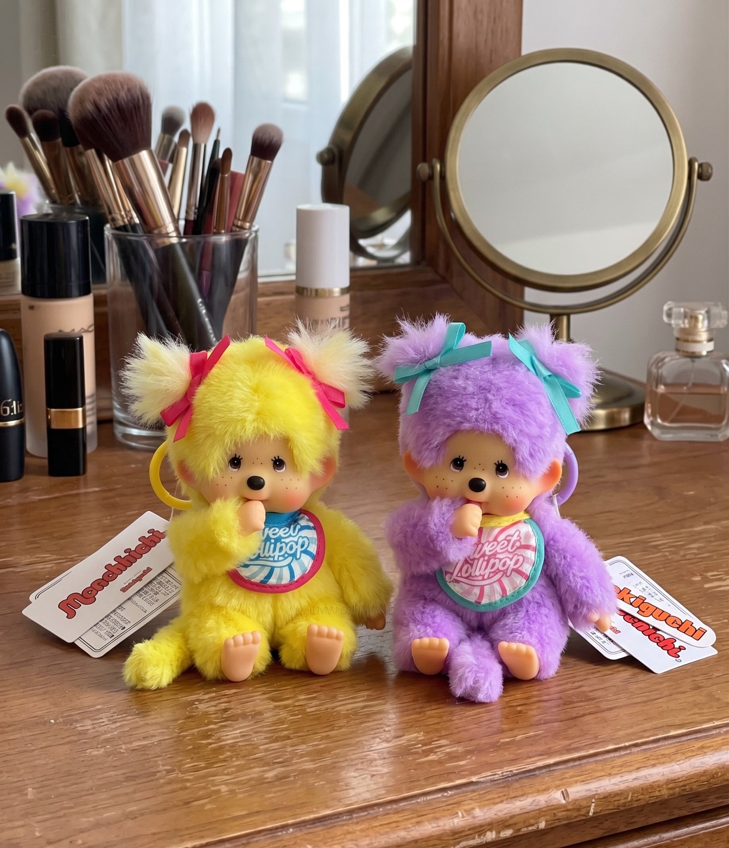Sweet Lollipop Monchhichi Plush Bag Charm Keychain — Kawaii Y2K Bag Decor
