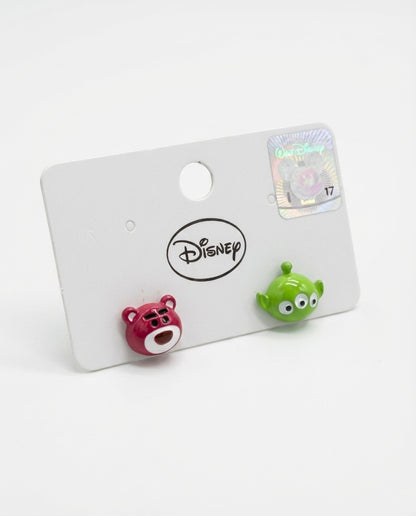 Toy Story earring set - Lotso Bear and Alien character face studs with enamel finish"
