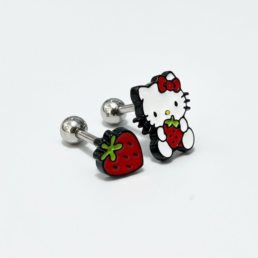 Hello Kitty Strawberry Barbell Stud Set | Surgical Steel Piercing