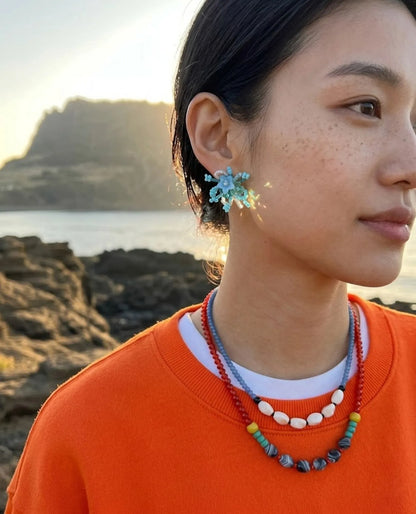Sky Bloom Crystal Jelly Flower Bead Earrings | K-Style Handmade
