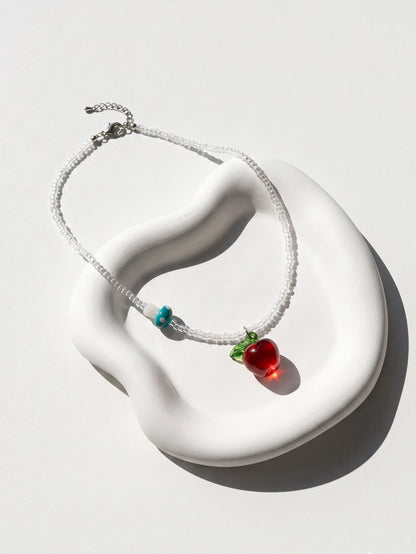 Fruit Charm Bead Necklace | Apple or Strawberry – K-Style