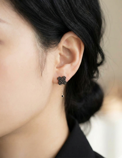 925 Sterling Silver Cognac Brown Pavé Clover Two-Way Drop Earrings | Rose Gold Plated