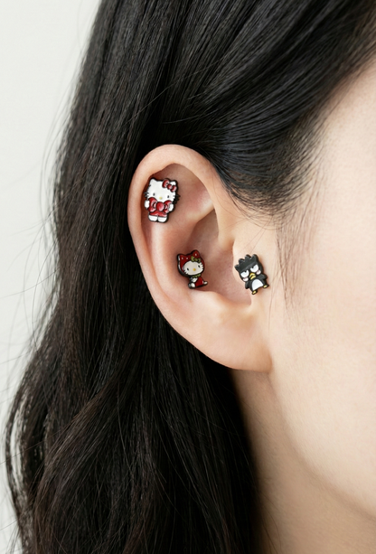 Handmade Badtz-Maru & Chococat Piercing Studs | Surgical Steel Cartilage Earrings