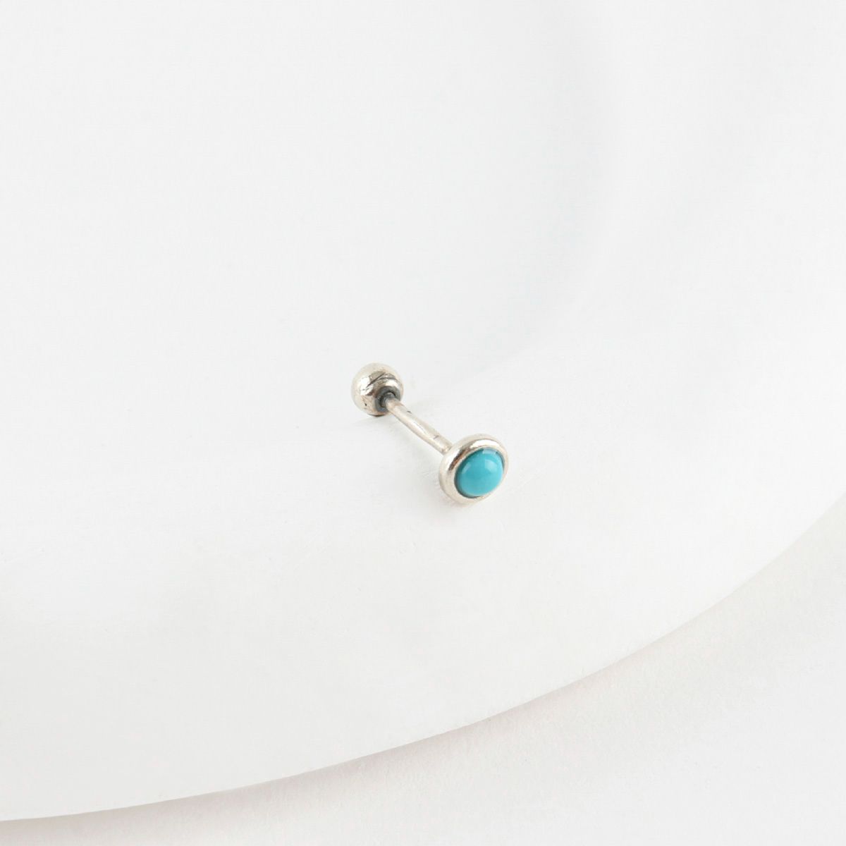 Turquoise basic barbell stud earring with round bezel setting and silver post