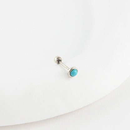 Turquoise basic barbell stud earring with round bezel setting and silver post