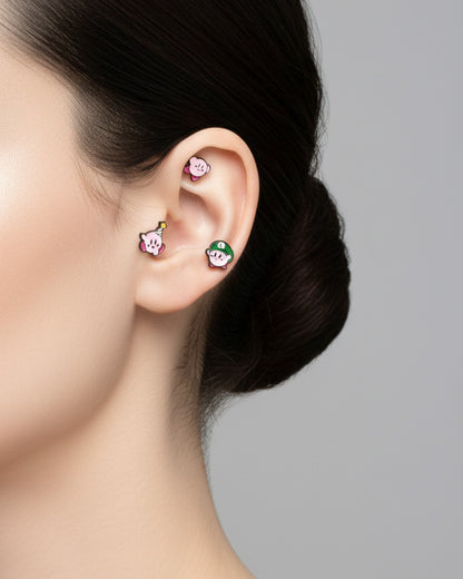 Kirby Pink Puffball — Star Allies Inspired Handmade Barbell Earrings Made in Korea