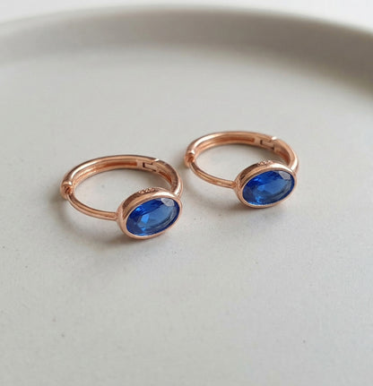 Oval Bezel CZ Huggie Earrings in Rose Gold — 3 Colors