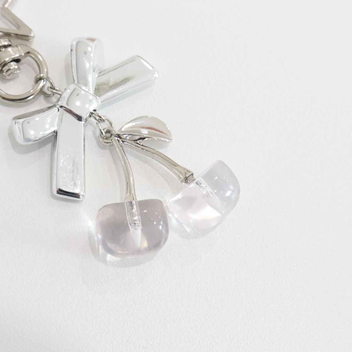 Clear cherry bow keychain closeup coquette balletcore bag charm Y2K accessory