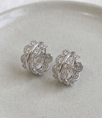 Vintage Filigree Chunky Hoop Earrings | CZ | Gold & Silver | Korean Jewelry