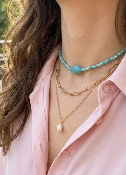 Natural Gemstone & Shell Heishi Bead Choker - 5 Colors