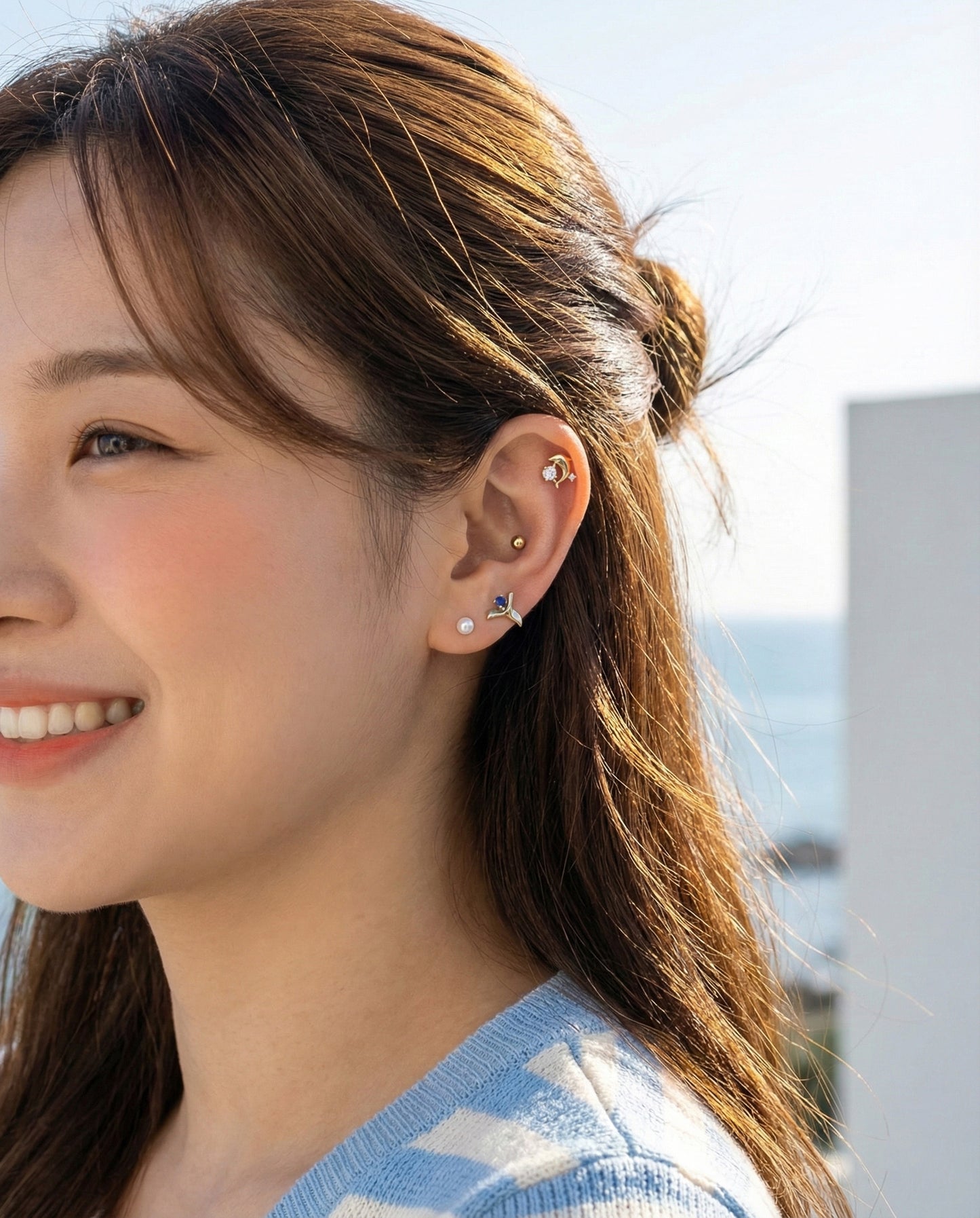 Lucky Ocean 4-Piece Barbell Ball Stud Earring Set - Dolphin & Whale Tail