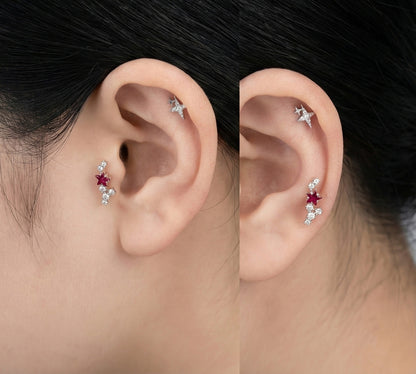 Helix Barbell – Star Cluster (Red) in Pink & Silver R