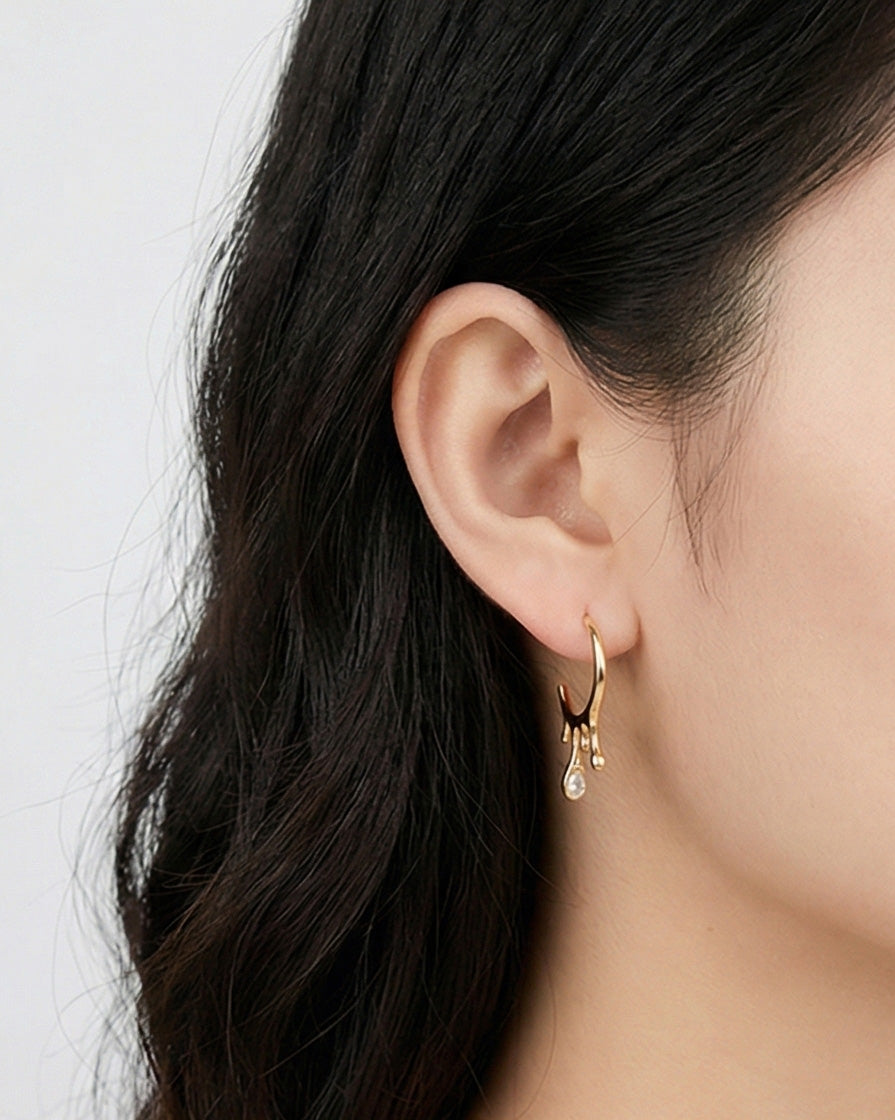 Teardrop Cubic C-Hoop Earrings in Gold & Silver - Titanium Post