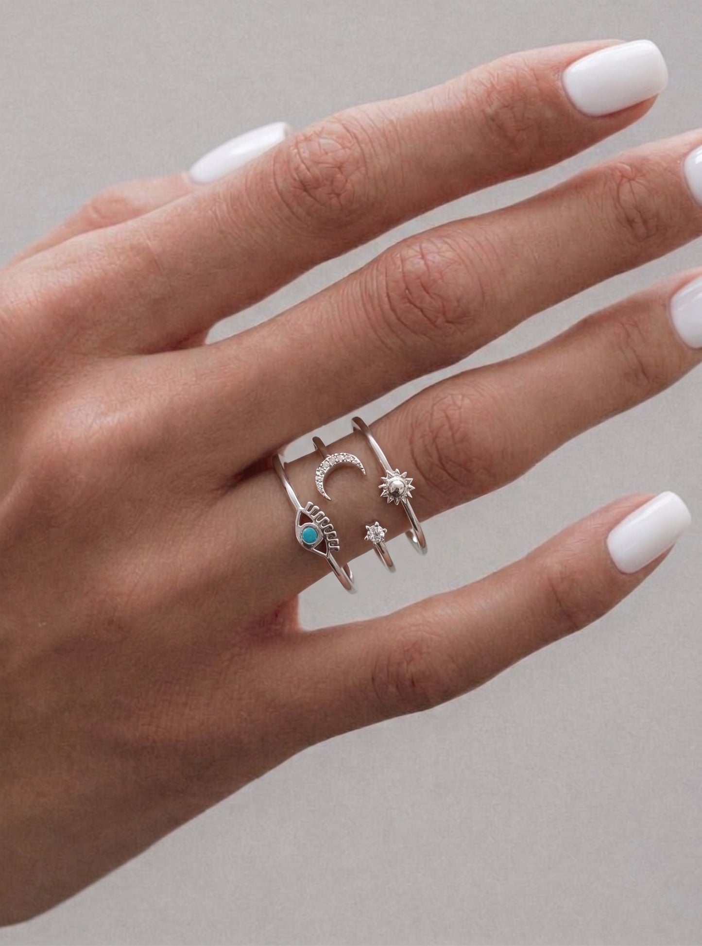 Bold Celestial Evil Eye Sun Moon Star Layered Brass Ring – Made in Korea