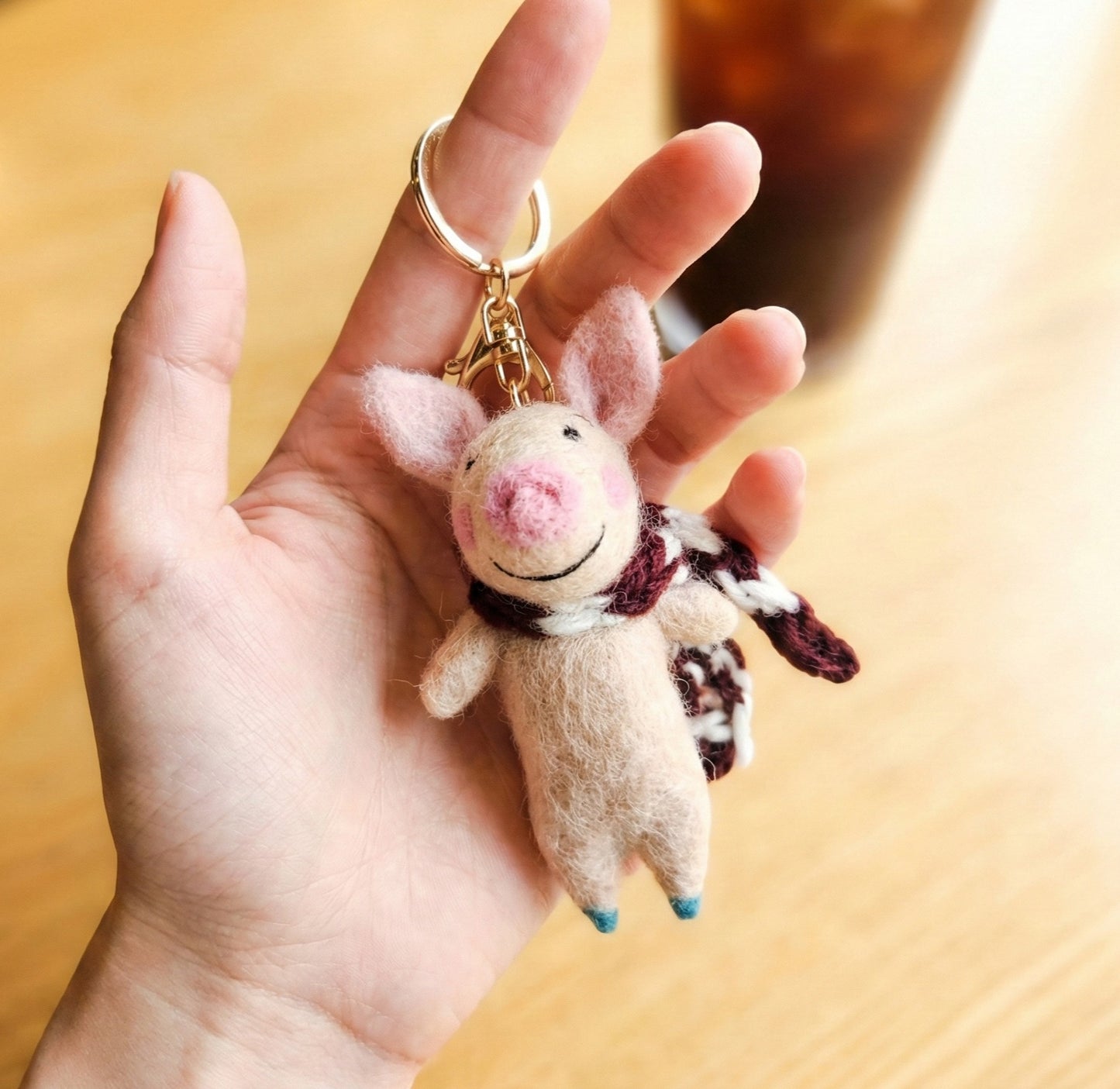 Handmade Nepal Wool Felt Animal Keychain - Pig & Hedgehog Bag Charm