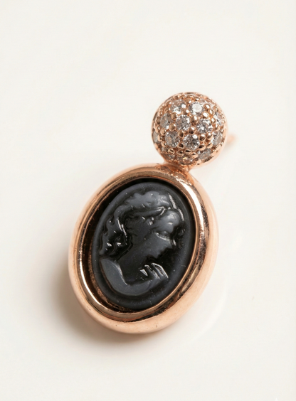 Vintage Cameo Drop Earrings with Pave Crystal Studs - Rose Gold
