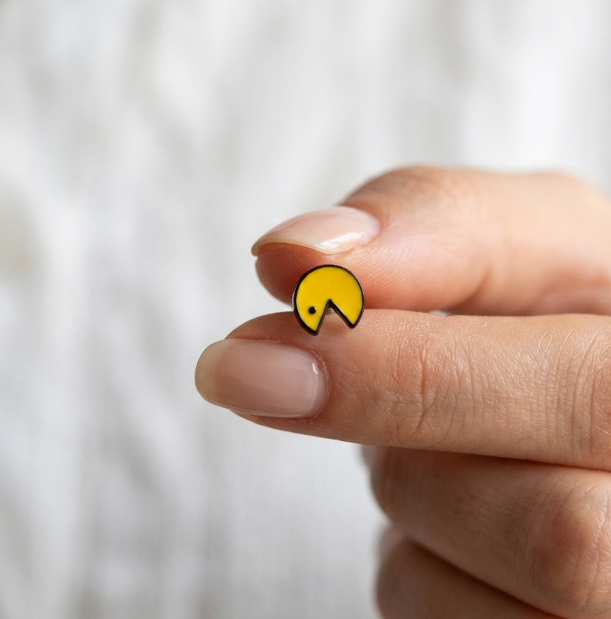 Pac-Man & Ghost Barbell Stud | Retro Gamercore Piercing | Made in Korea