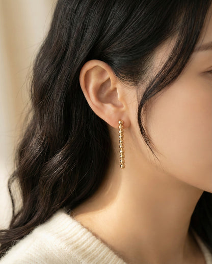 Minimalist Fixed Ball Bar Drop Earrings - Gold & Silver Titanium Post