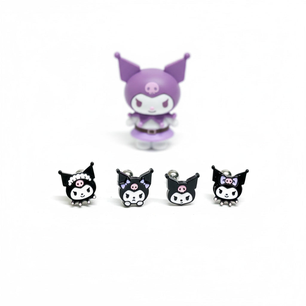 Kuromi surgical steel mini piercing 4 designs - Ribbon, Double Bows, Classic, and Lace styles with Sanrio character figure