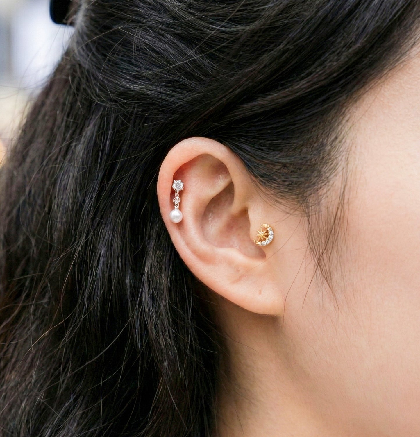 Celestial Moon & Star Pave Stud | K-Fine Piercing