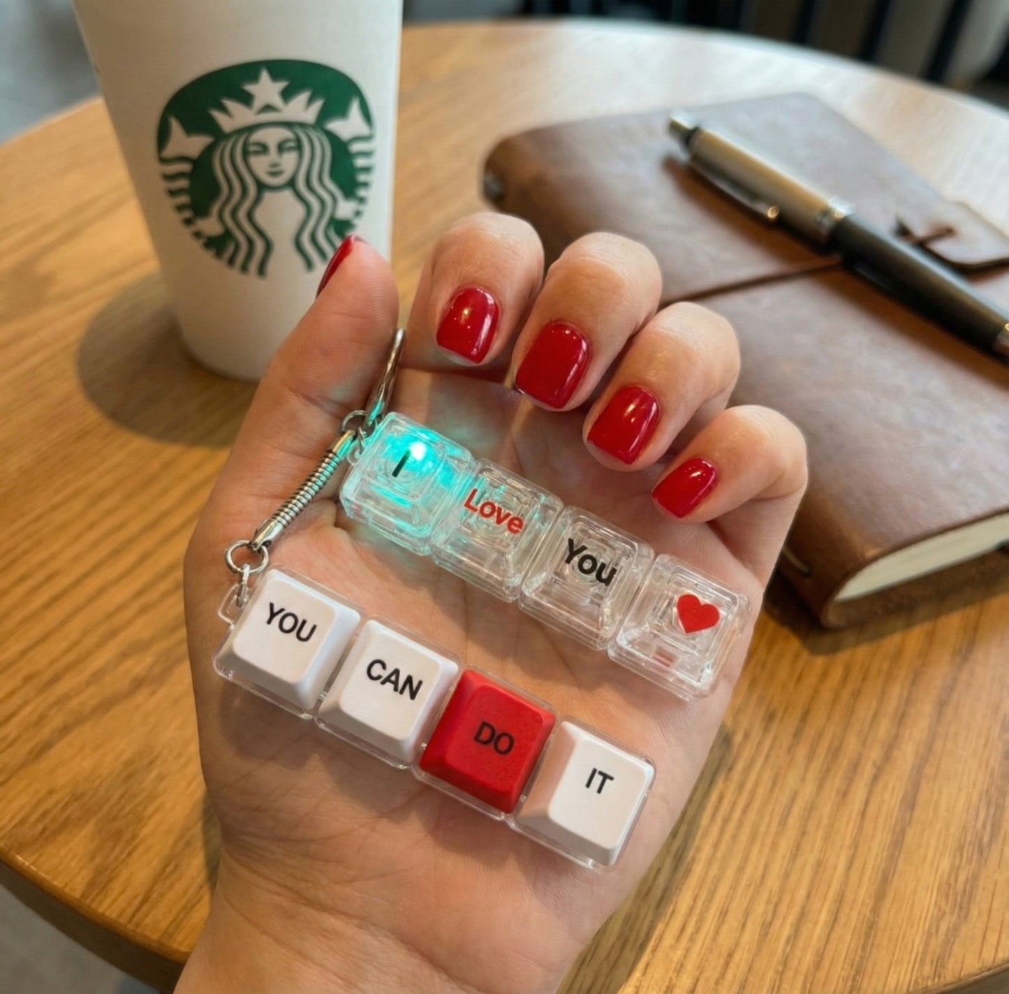 Clicky Mechanical Keycap Keychain - LED Fidget Toy "You Can Do It" & "I Love You"