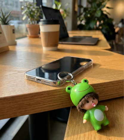 Cute Frog Baby Doll Keychain Bag Charm – Kawaii Y2K Backpack & Purse Accessory with Crystal Beads & Heart