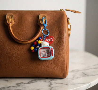 Genuine Sanrio Hello Kitty Retro TV 3D Figure Keychain – Y2K Beaded Bag Charm