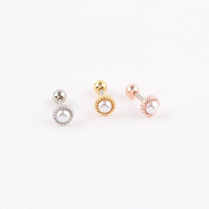 Vintage Rope Frame Pearl Stud Piercing – Helix Conch Lobe Ear Curation (Single)