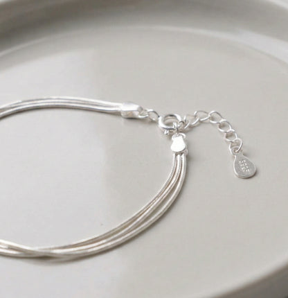 925 Sterling Silver 3-Strand Snake Chain Layered Bracelet – Minimalist Everyday Jewelry