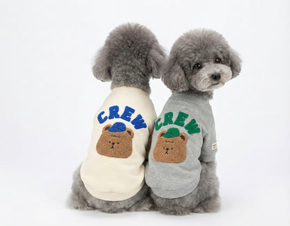 Back view of dogs showing teddy bear embroidery detail on sweatshirts