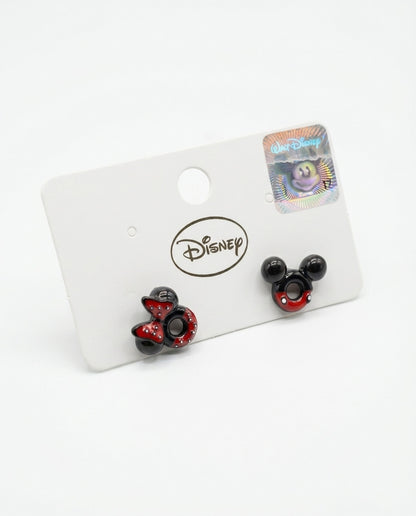 Mickey donut and Minnie ladybug matching stud earrings with enamel coating