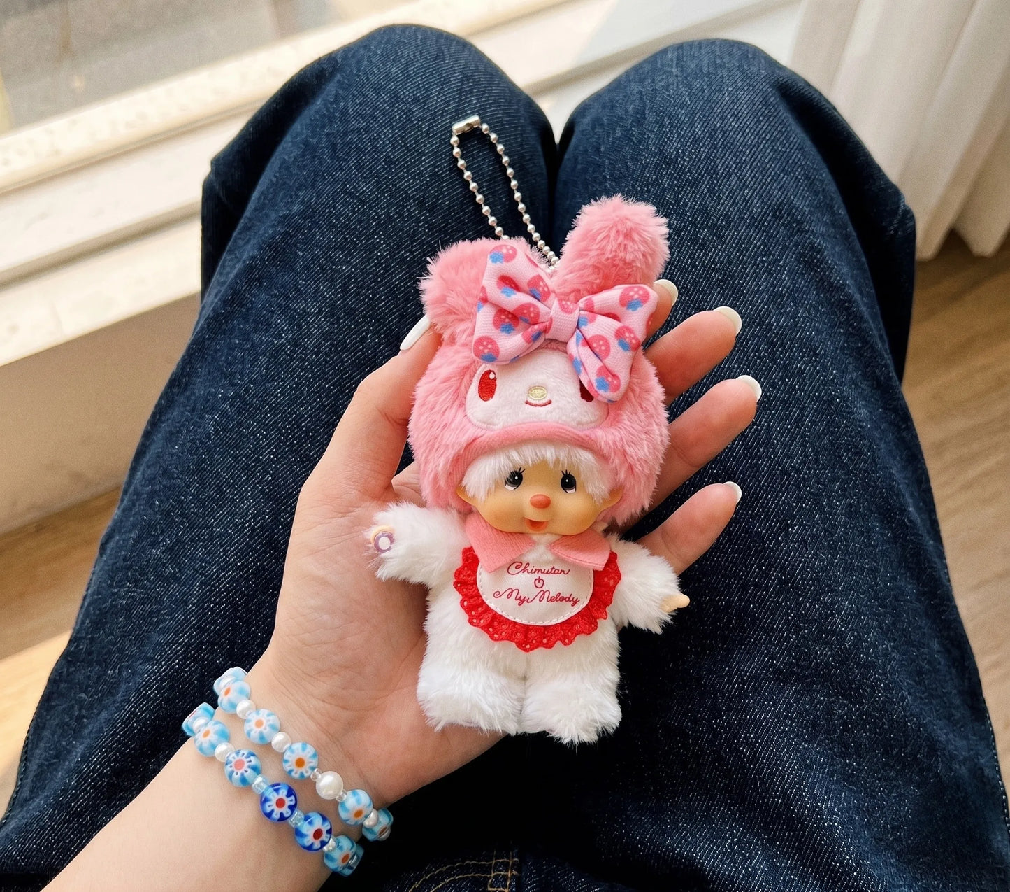 Monchhichi x My Melody & Kuromi Plush Bag Charm Keychain (Sold Individually)
