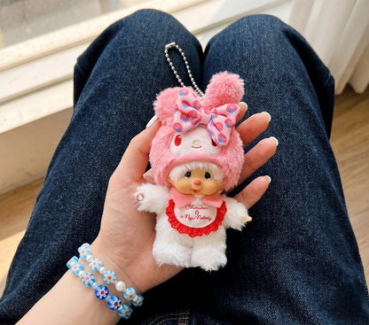 Monchhichi x My Melody & Kuromi Plush Bag Charm Keychain (Sold Individually)