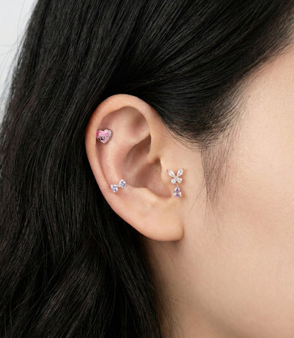 Butterfly Drop Barbell Earrings – Purple & Clear CZ | Cartilage earring