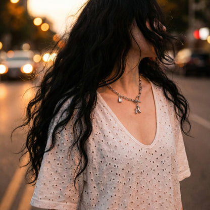 Surgical Steel Balloon Dog Padlock Mixed Chain Toggle Necklace