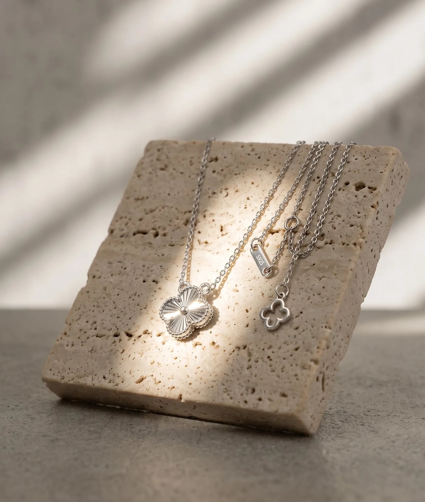 925 Silver Milgrain Clover Necklace — Made in Korea
