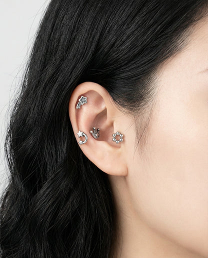 Surgical Steel Antique Piercing - 6 Designs Star Moon Paw Crown | Cartilage Helix Tragus Stud