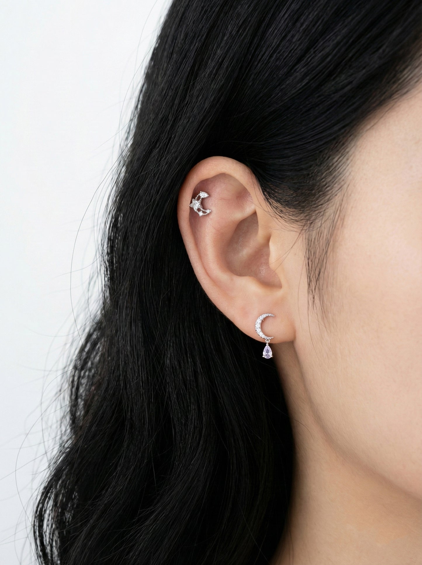 Crescent Moon Teardrop Dangle Cartilage Piercing - Surgical Steel