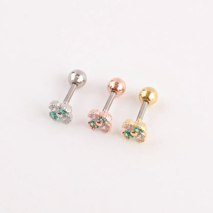 Emerald Clover Barbell Stud | Brass + Surgical Steel | K-Style Ear Stack (Single)