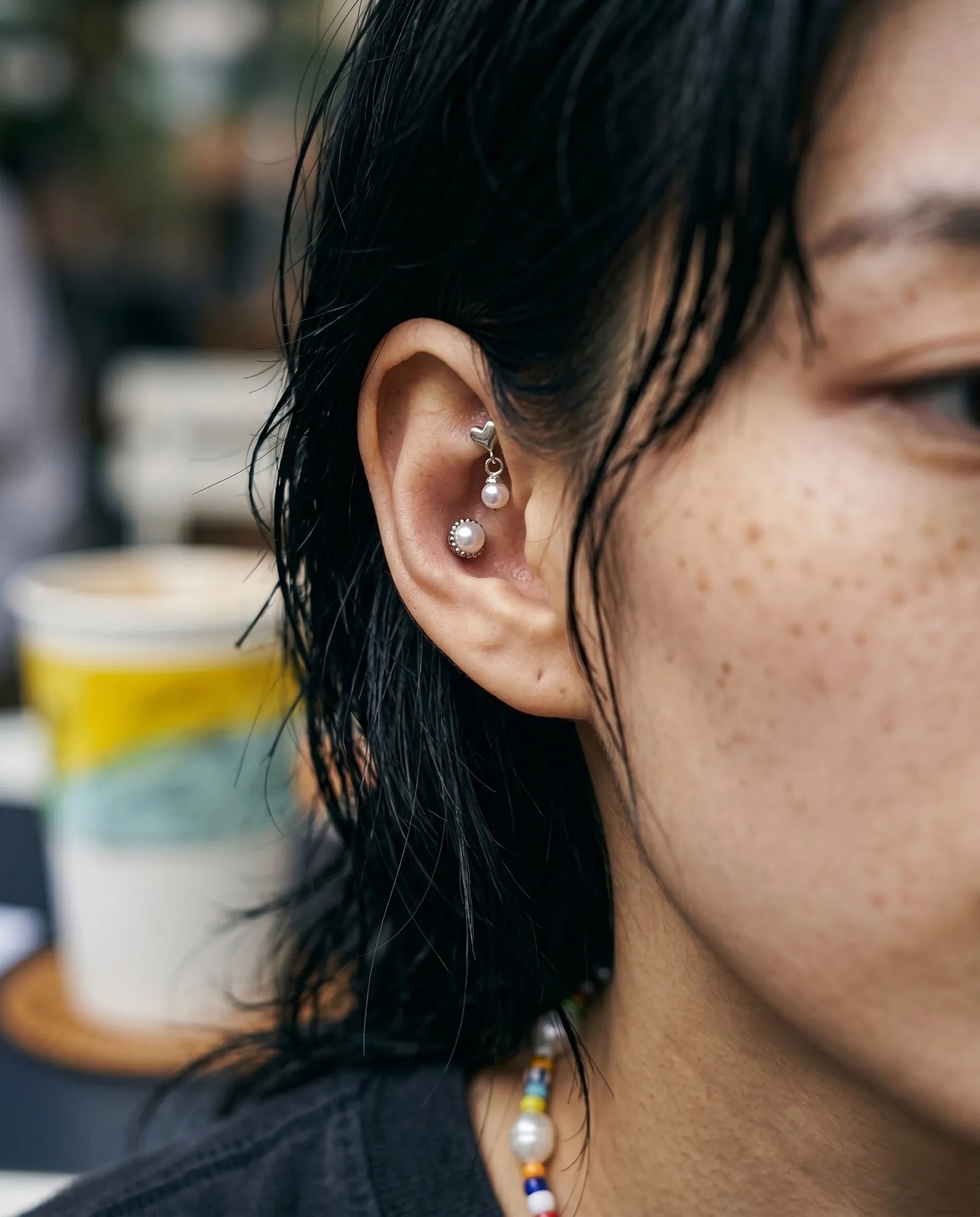 Vintage Rope Frame Pearl Stud Piercing – Helix Conch Lobe Ear Curation (Single)