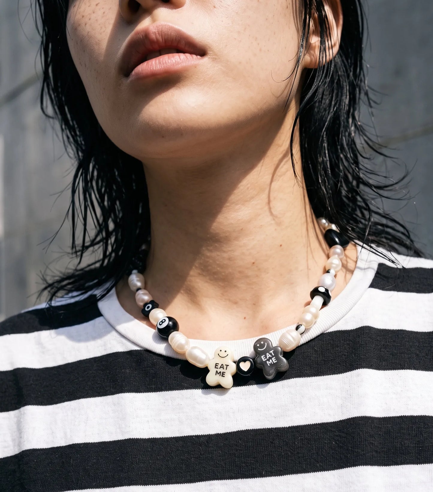 Kitsch Freshwater Pearl Charm Necklace — 8-Ball & Gingerbread Beads