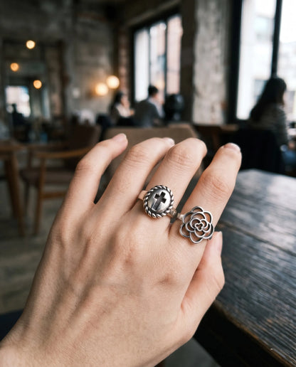 925 Sterling Silver Bold Rose Ring | Handcrafted Chunky Camellia Openwork Band