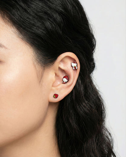 Complete strawberry Hello Kitty ear stack three piercings layered cartilage helix conch