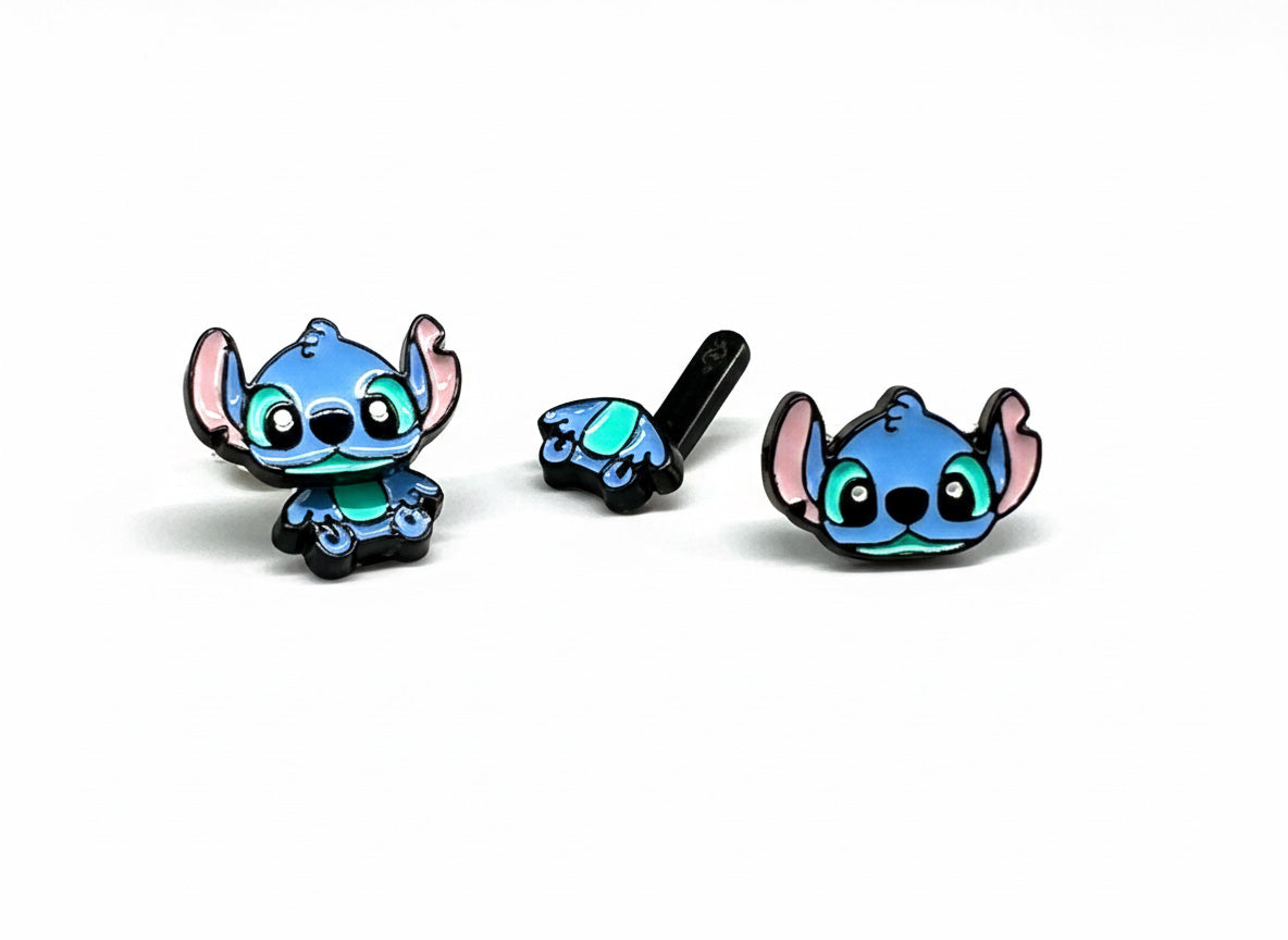 Stitch-inspired ear jacket earrings separated showing 2-way convertible design, face and body pieces