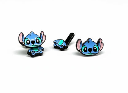Stitch-inspired ear jacket earrings separated showing 2-way convertible design, face and body pieces