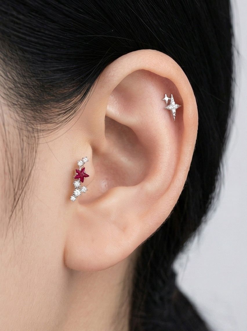 Helix Barbell – Star Cluster (Red) in Pink & Silver R