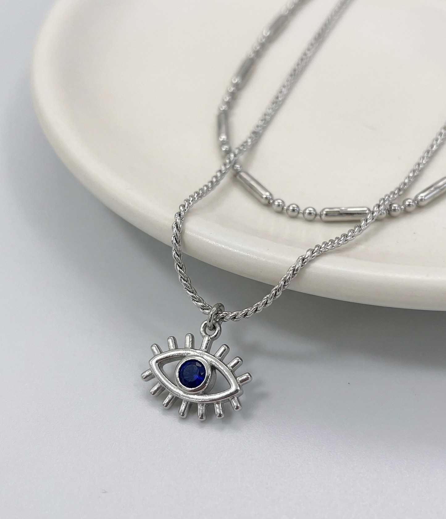 Evil Eye Layered Necklace – Double Chain Sunburst Pendant in Gold & Silver | 8TTITTO8