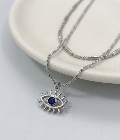 Evil Eye Layered Necklace – Double Chain Sunburst Pendant in Gold & Silver | 8TTITTO8